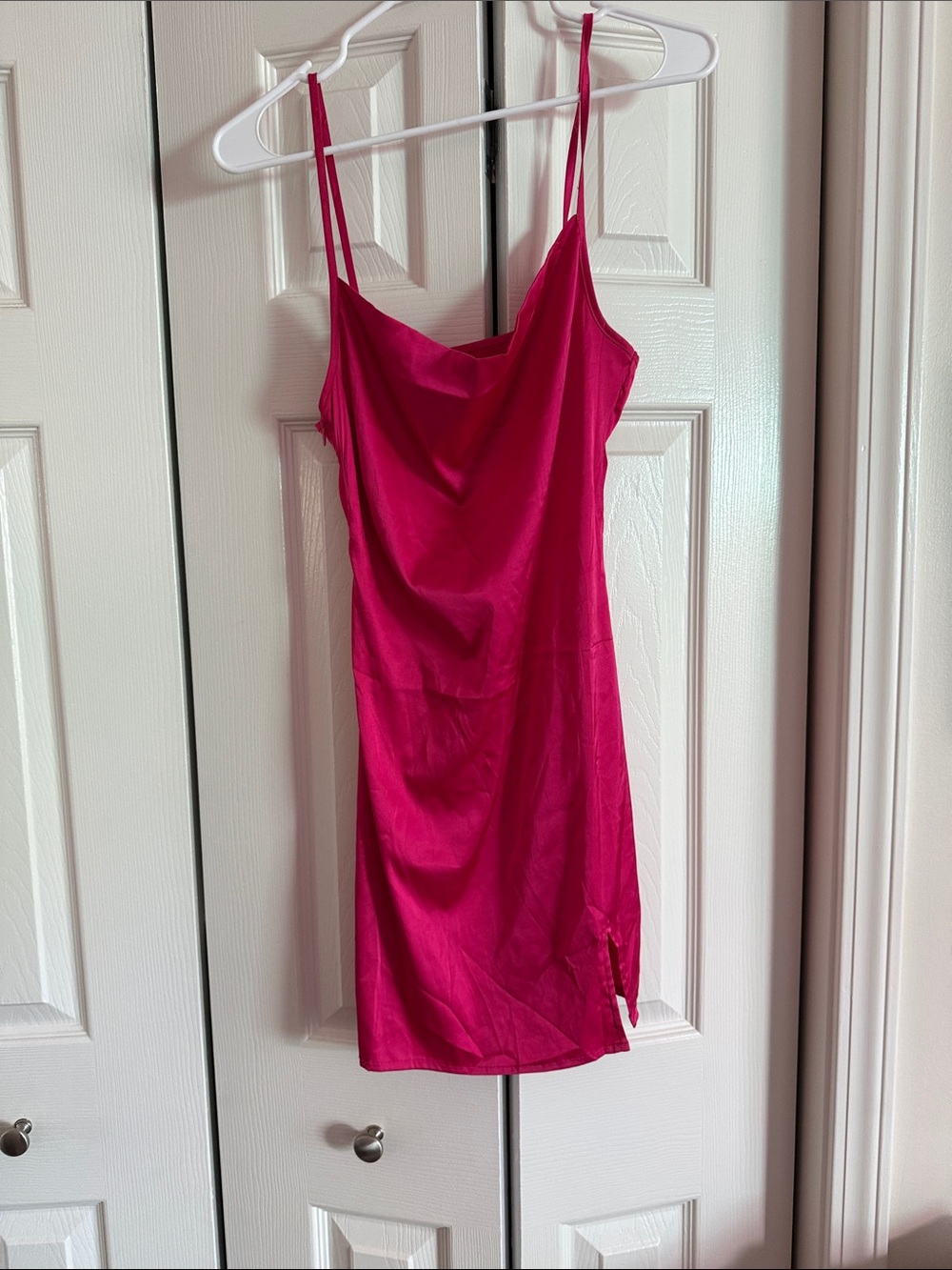 Sleeveless Fuchsia Slip Dress with Cowl Neck